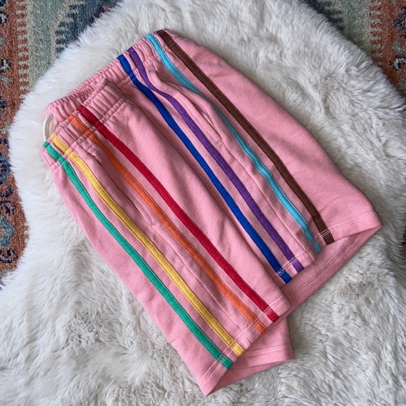 SO rainbow stripe casual sweat shorts lounge sleep Aviator Nation vibes size xs - Picture 4 of 13